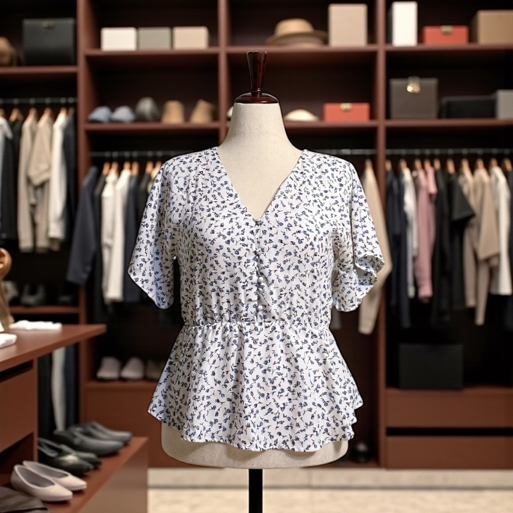 Sienna Sky Blue and White Wrap Blouse - Size S - Picture 2 of 10